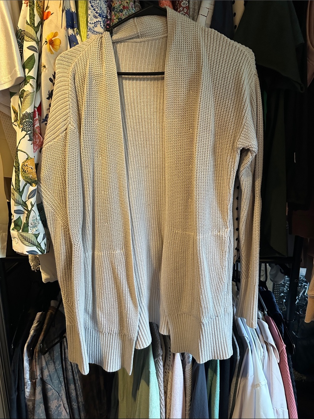 Lululemon Beige Open-Front Knit Cardigan Sweater